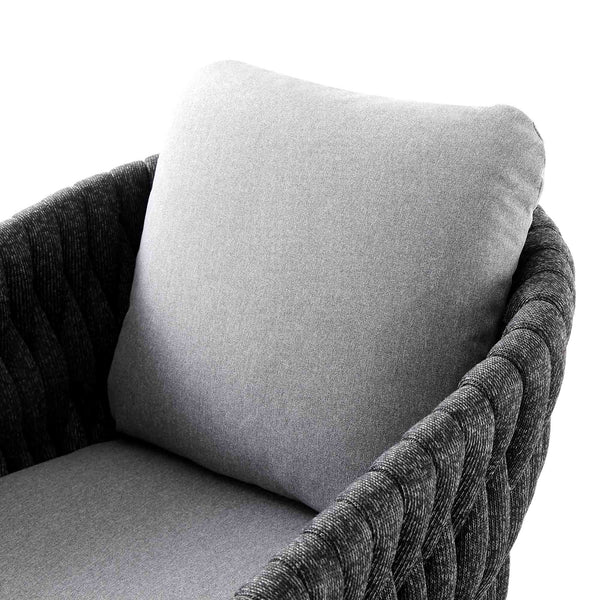 Montebello 6-Seater Outdoor Black Rope and Aluminium Oval Dining Set with Grey Ceramic Dining Table