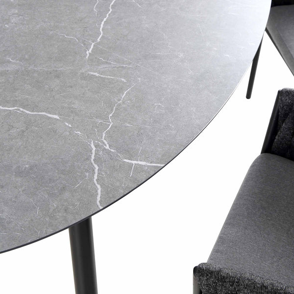 Montebello 6-Seater Outdoor Black Rope and Aluminium Oval Dining Set with Grey Ceramic Dining Table