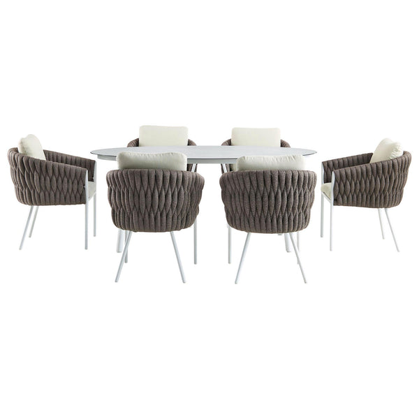 Montebello 6-Seater Outdoor Taupe Rope and Aluminium Oval Dining Set with White Ceramic Dining Table