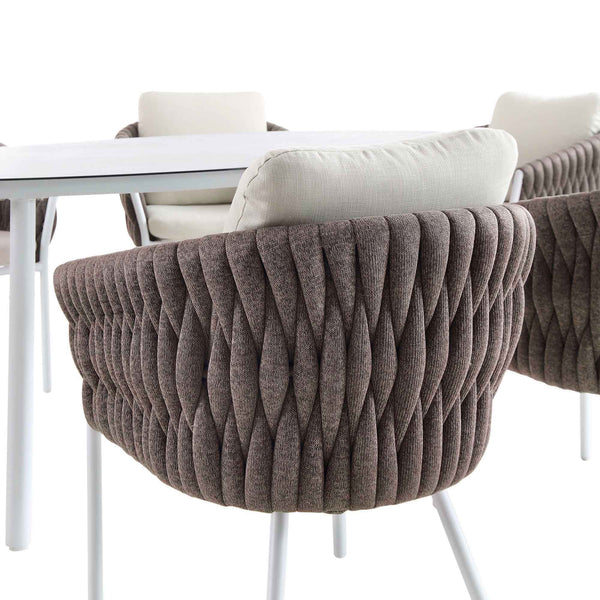 Montebello 6-Seater Outdoor Taupe Rope and Aluminium Oval Dining Set with White Ceramic Dining Table