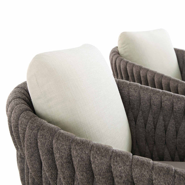 Montebello 6-Seater Outdoor Taupe Rope and Aluminium Oval Dining Set with White Ceramic Dining Table