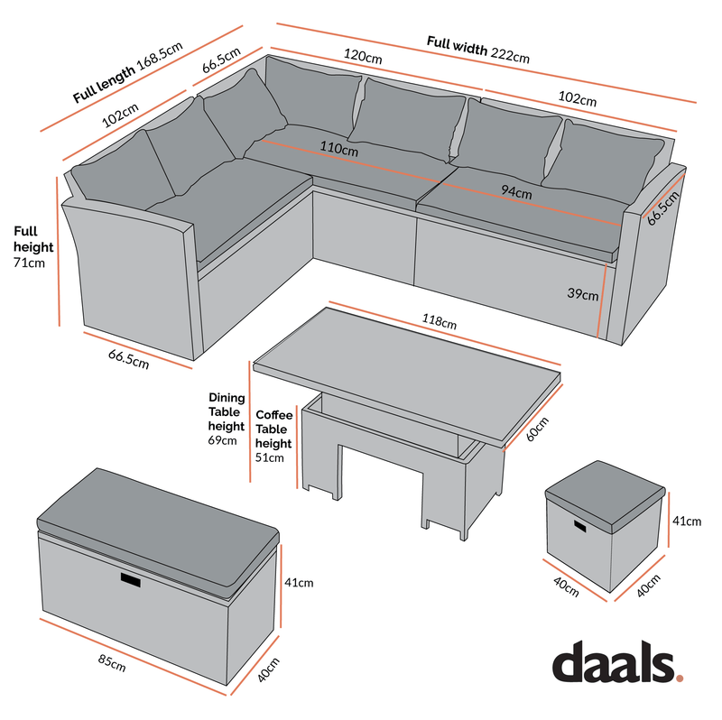 Granchester Rattan Rectangular Corner Dining Sofa Set with Rising Table, Natural