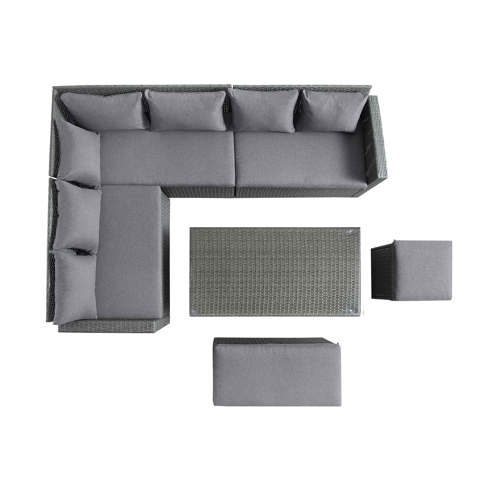 Granchester Rattan Rectangular Corner Dining Sofa Set with Rising Table, Grey