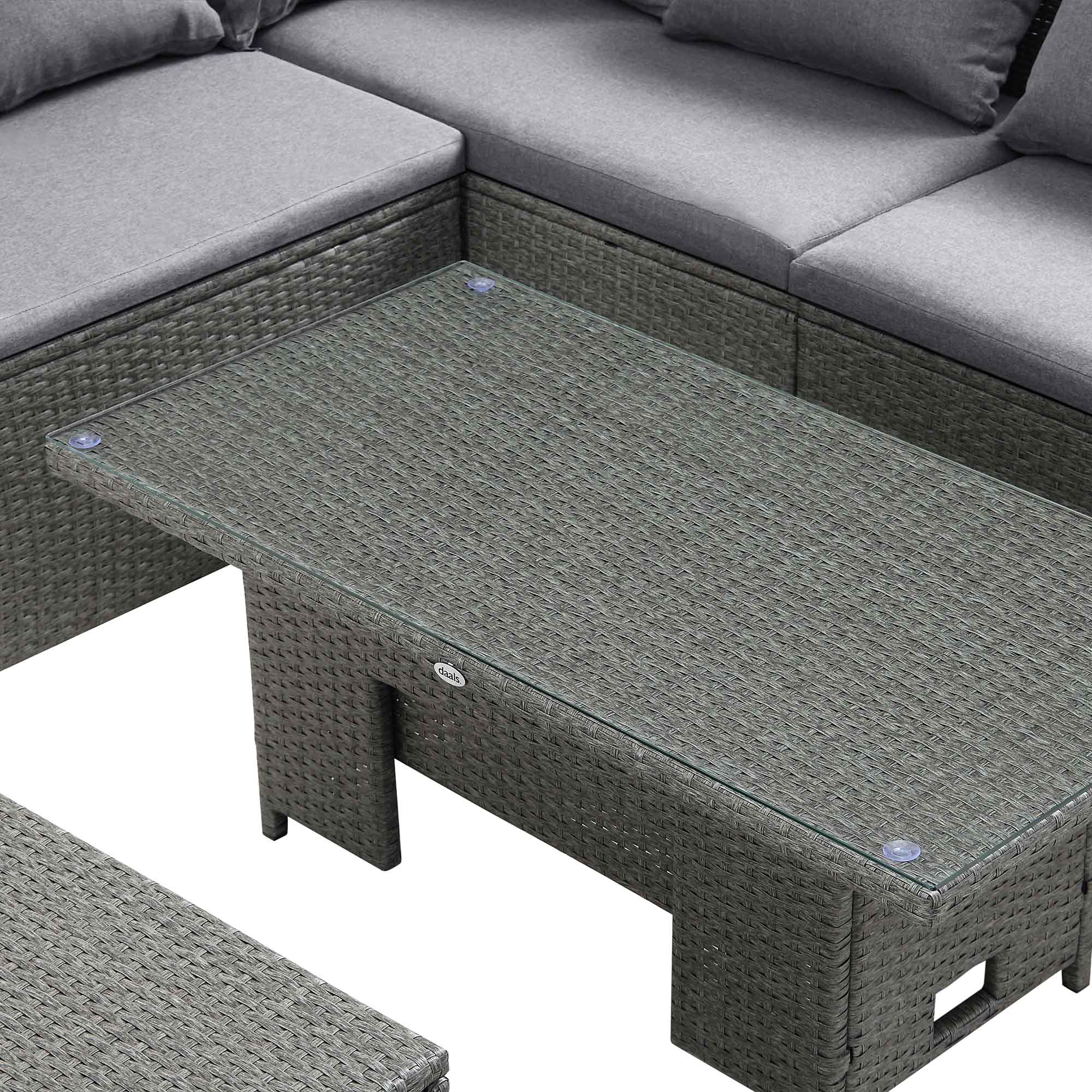 Moda Rising Table Granchester Rattan Rectangular Corner Dining Sofa Set with Rising Table ...