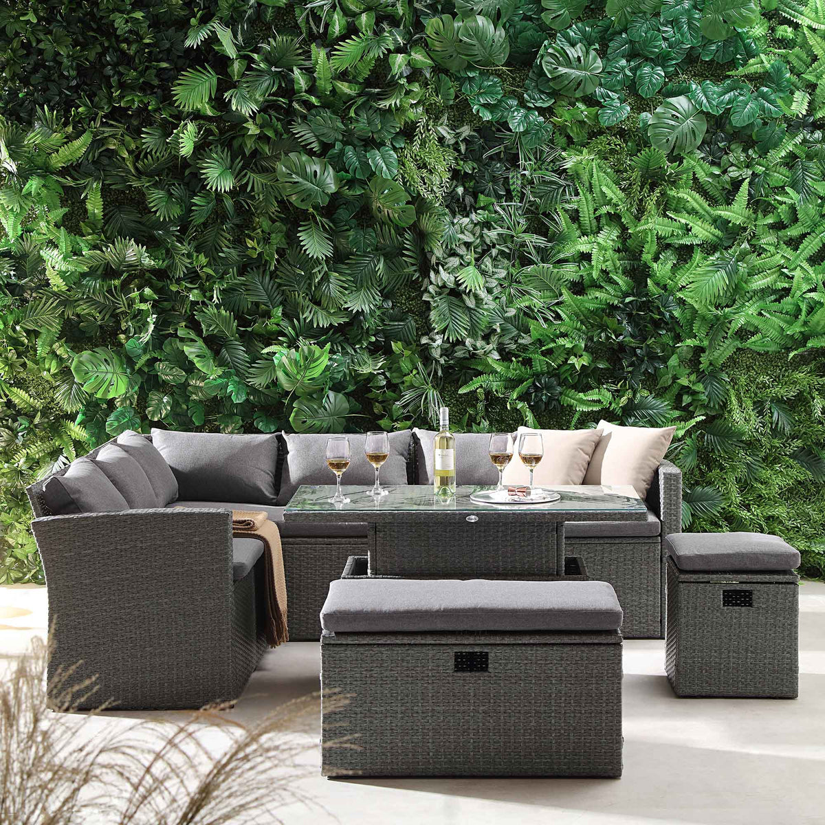 Rattan Rising Table Granchester Rattan Rectangular Corner Dining Sofa Set with Rising Table ...