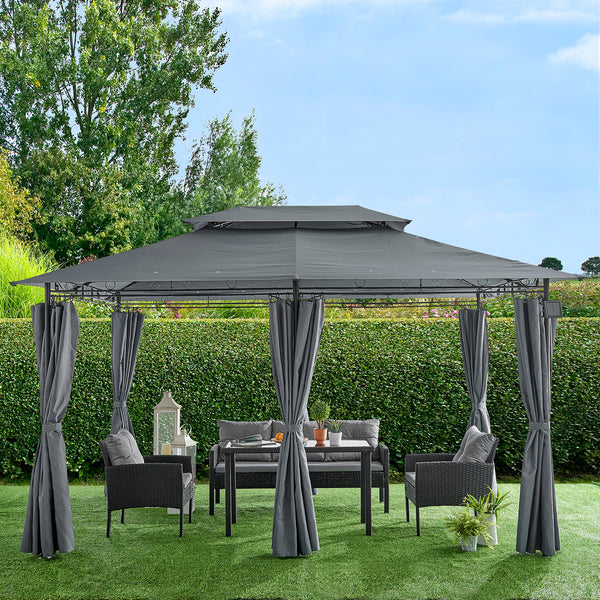 St Lucia 3 x 4m Gazebo with Curtains Canopy Party Tent with 60pcs Solar LED Lights in Grey