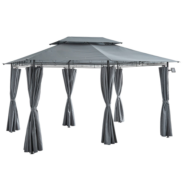 St Lucia 3 x 4m Gazebo with Curtains Canopy Party Tent with 60pcs Solar LED Lights in Grey