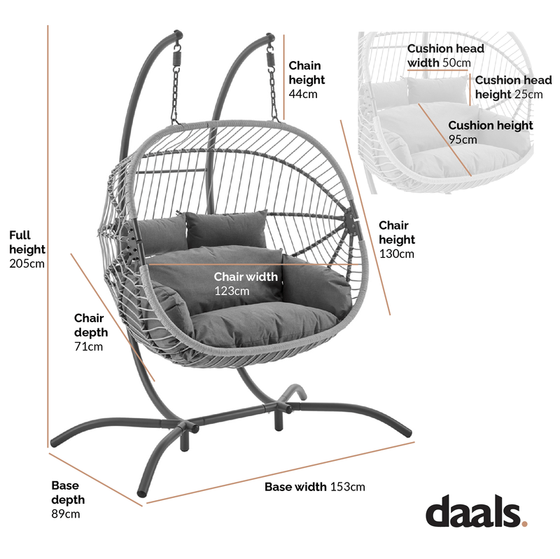 Harrington Rattan + Rope Indoor Outdoor DOUBLE Hanging Chair