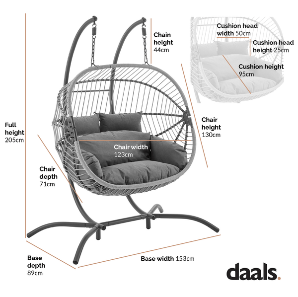Harrington Rattan + Rope Indoor Outdoor DOUBLE Hanging Chair