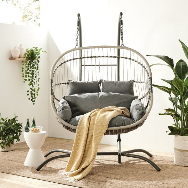 Harrington Rattan + Rope Indoor Outdoor DOUBLE Hanging Chair