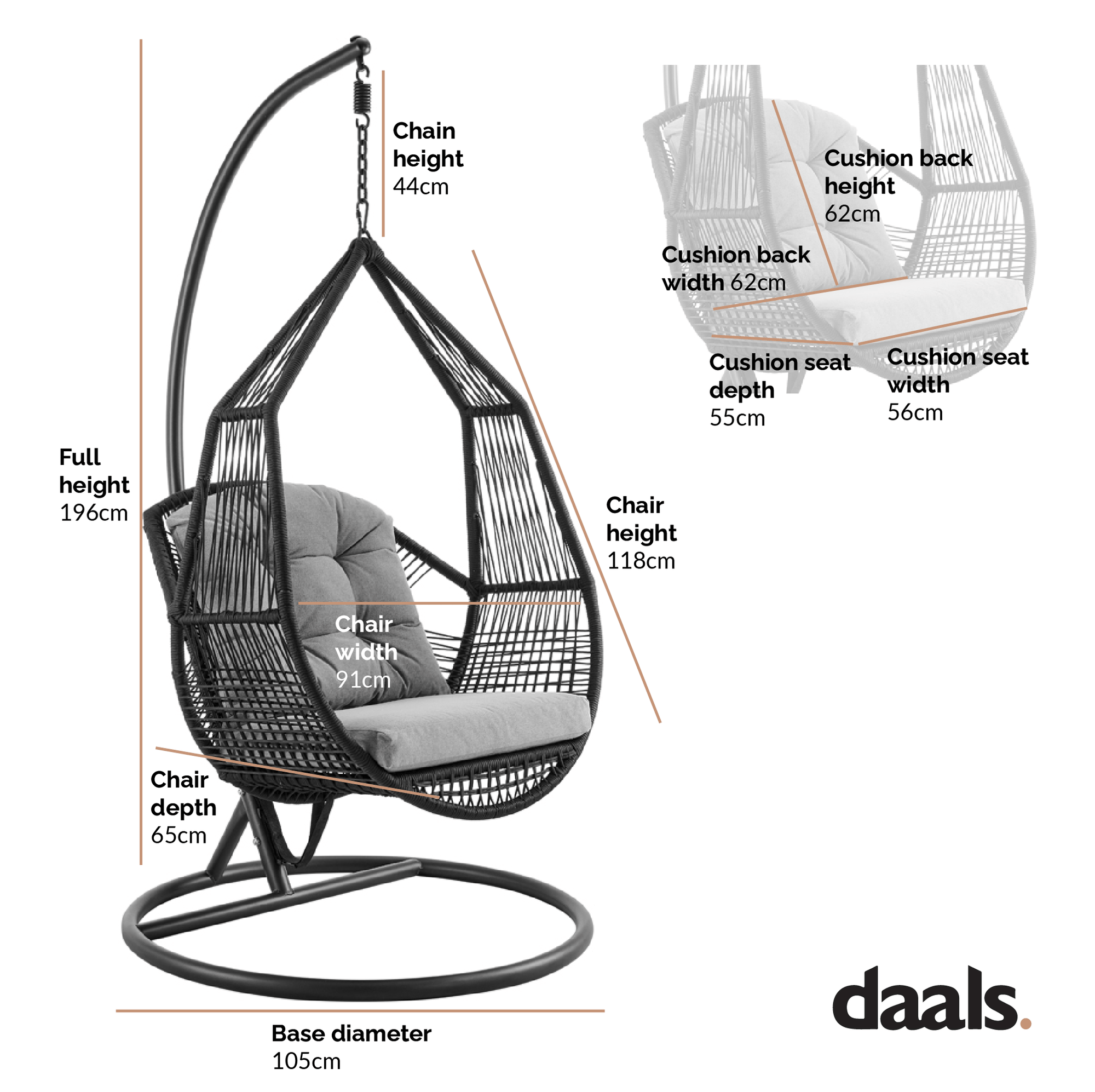 Lydia Geometric Rattan & Rope Mix Indoor Outdoor Hanging Chair