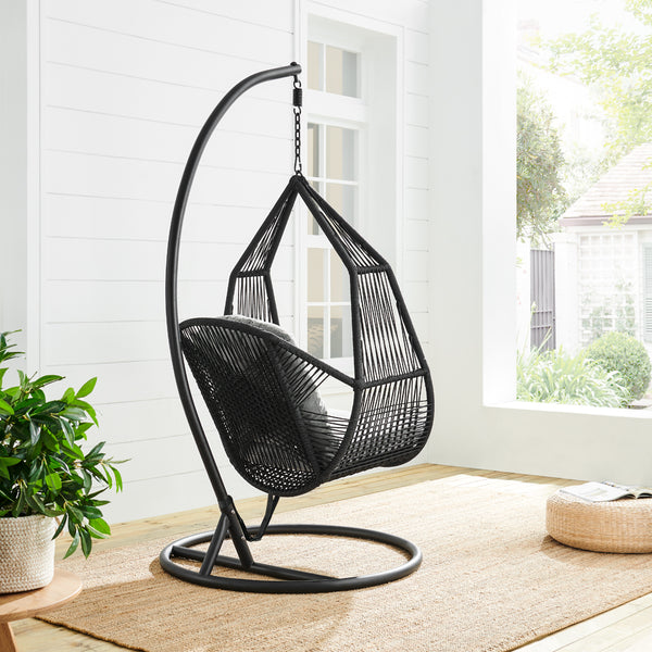 Lydia Geometric Rattan & Rope Mix Indoor Outdoor Hanging Chair