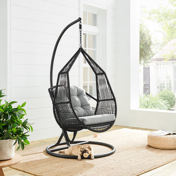 Lydia Geometric Rattan & Rope Mix Indoor Outdoor Hanging Chair