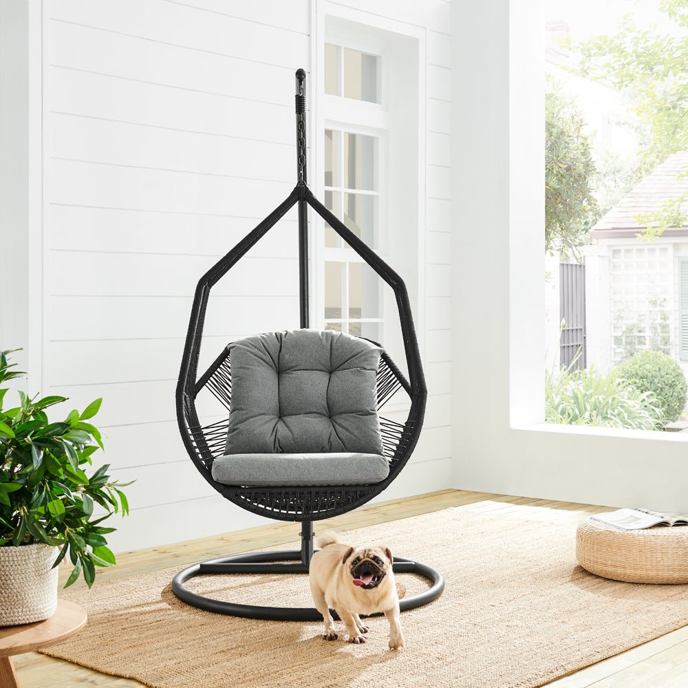 Lydia Geometric Rattan & Rope Mix Indoor Outdoor Hanging Chair