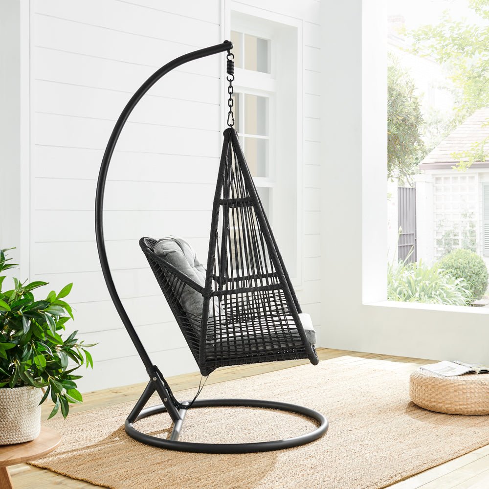 Lydia Geometric Rattan & Rope Mix Indoor Outdoor Hanging Chair