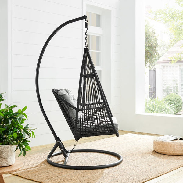 Lydia Geometric Rattan & Rope Mix Indoor Outdoor Hanging Chair