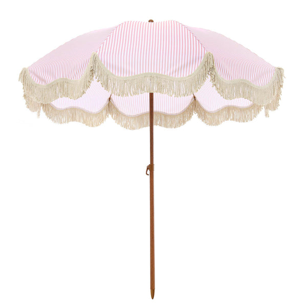 Gabriel Pink and White Striped Fringed Parasol with Tilt