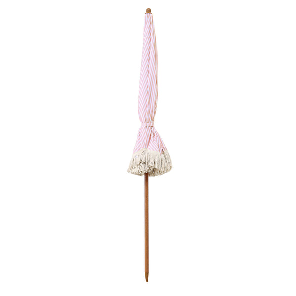 Gabriel Pink and White Striped Fringed Parasol with Tilt