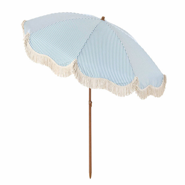 Gabriel Sage Green and White Striped Fringed Parasol with Tilt