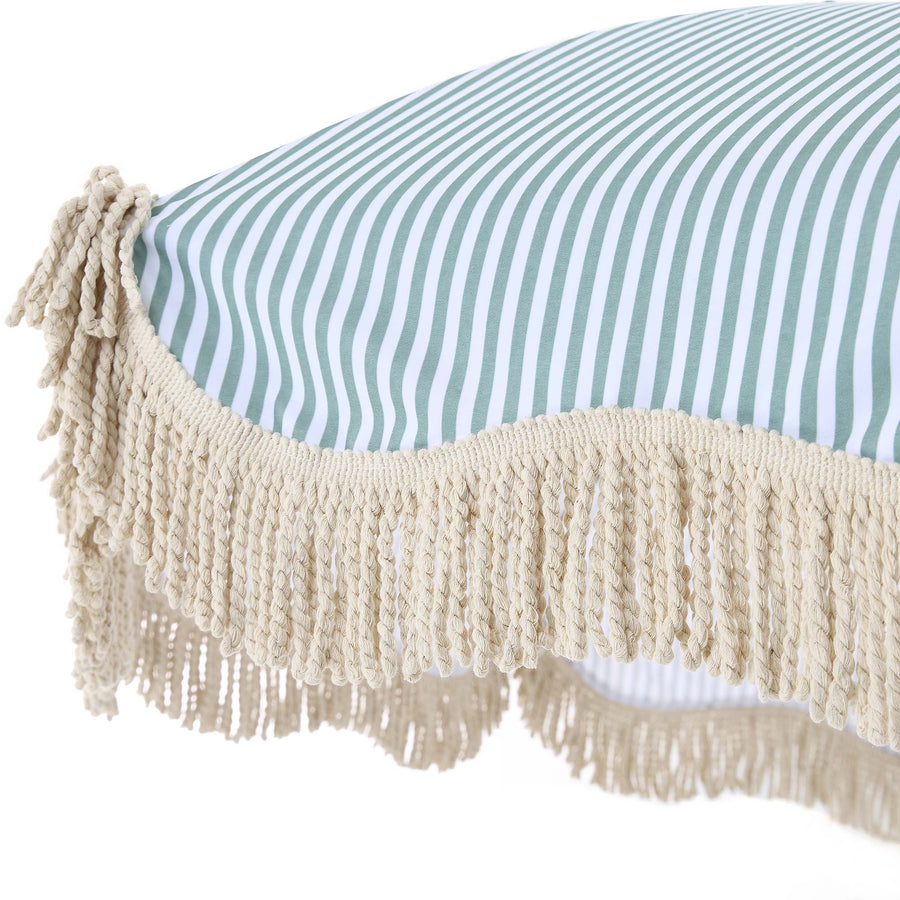 Gabriel Sage Green and White Striped Fringed Parasol with Tilt