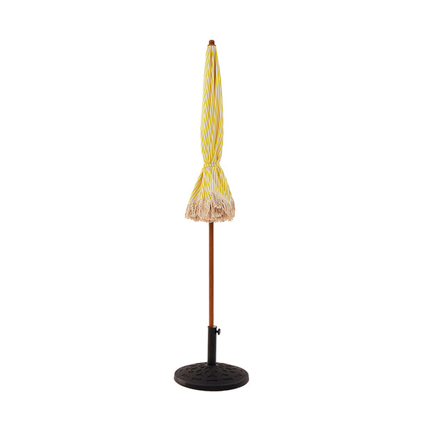 Gabriel Yellow and White Striped Fringed Parasol with Tilt