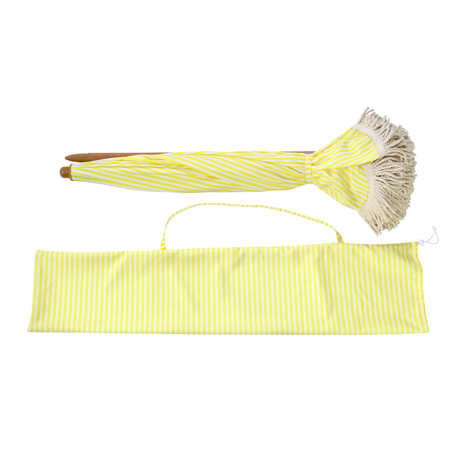 Gabriel Yellow and White Striped Fringed Parasol with Tilt