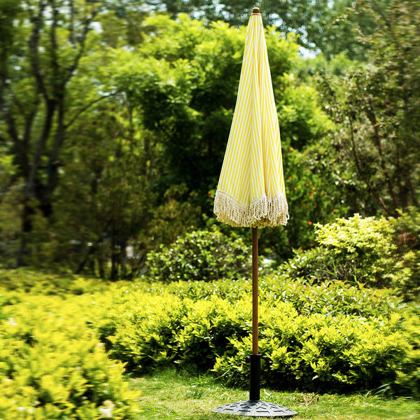 Gabriel Yellow and White Striped Fringed Parasol with Tilt