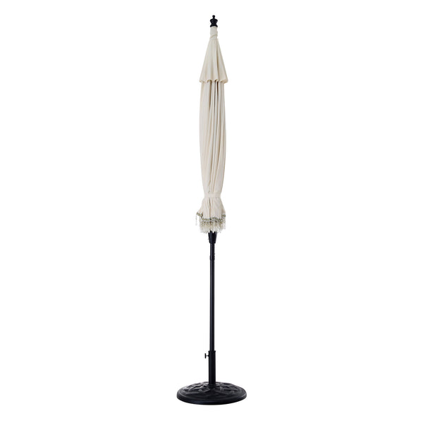 Hacienda 2.4M Beige Beaded Carousel Garden Parasol with Fringe Tassels and Aluminium Tilt