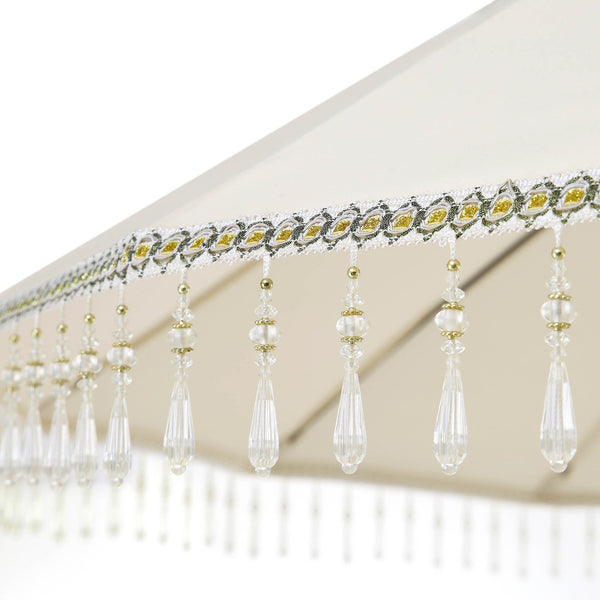 Hacienda 2.4M Beige Beaded Carousel Garden Parasol with Fringe Tassels and Aluminium Tilt