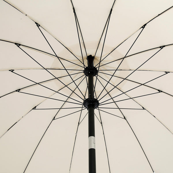 Hacienda 2.4M Beige Beaded Carousel Garden Parasol with Fringe Tassels and Aluminium Tilt