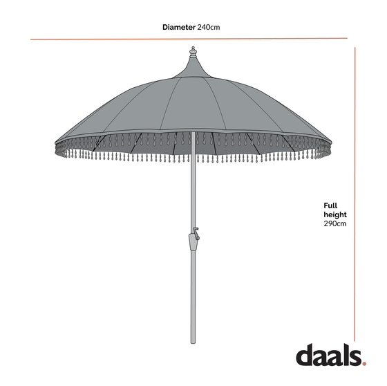 Hacienda 2.4M Beige Beaded Carousel Garden Parasol with Fringe Tassels and Aluminium Tilt