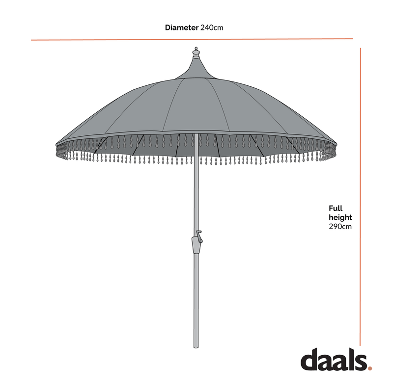 Hacienda 2.4M Sage Green Beaded Carousel Garden Parasol with Fringe Tassels and Aluminium Tilt