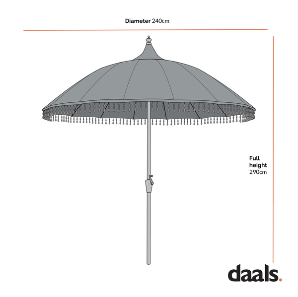 Hacienda 2.4M Sage Green Beaded Carousel Garden Parasol with Fringe Tassels and Aluminium Tilt