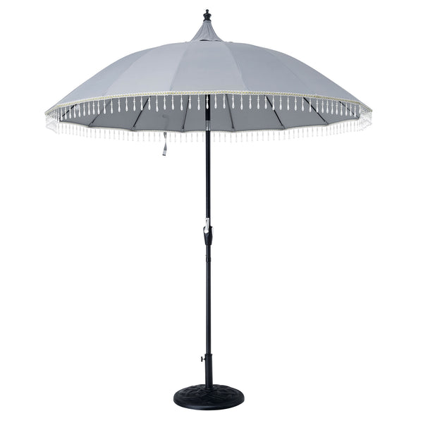 Hacienda 2.4M Light Grey Beaded Carousel Garden Parasol with Fringe Tassels and Aluminium Tilt