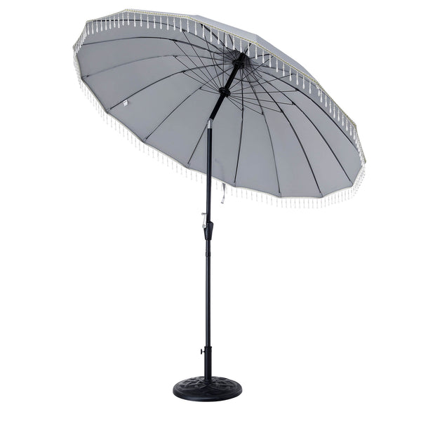 Hacienda 2.4M Light Grey Beaded Carousel Garden Parasol with Fringe Tassels and Aluminium Tilt