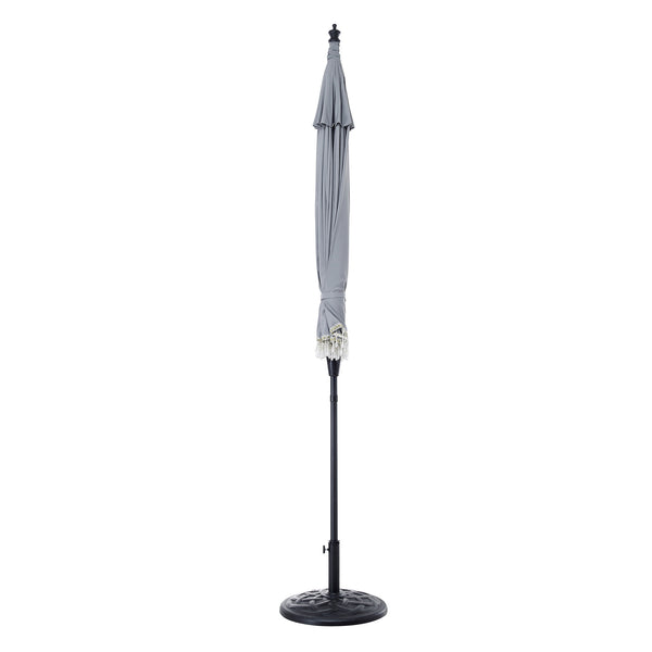 Hacienda 2.4M Light Grey Beaded Carousel Garden Parasol with Fringe Tassels and Aluminium Tilt