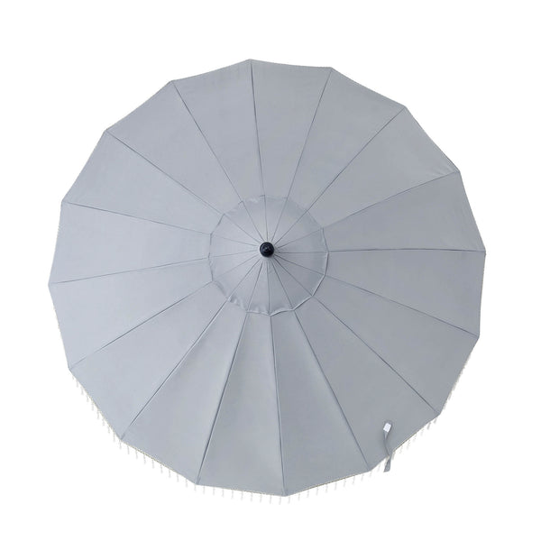 Hacienda 2.4M Light Grey Beaded Carousel Garden Parasol with Fringe Tassels and Aluminium Tilt