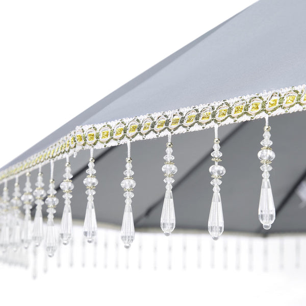 Hacienda 2.4M Light Grey Beaded Carousel Garden Parasol with Fringe Tassels and Aluminium Tilt