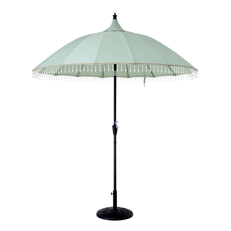 Hacienda 2.4M Sage Green Beaded Carousel Garden Parasol with Fringe Tassels and Aluminium Tilt