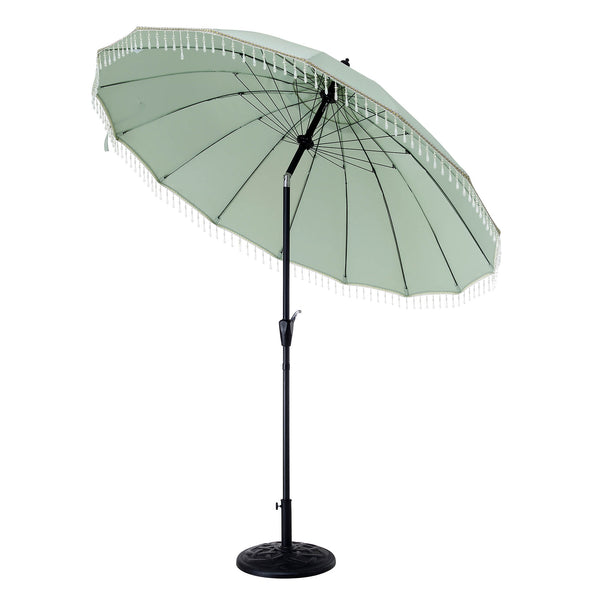 Hacienda 2.4M Sage Green Beaded Carousel Garden Parasol with Fringe Tassels and Aluminium Tilt