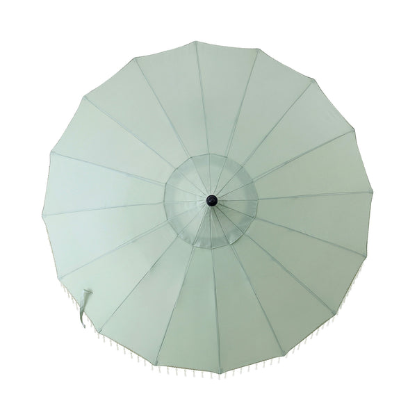 Hacienda 2.4M Sage Green Beaded Carousel Garden Parasol with Fringe Tassels and Aluminium Tilt