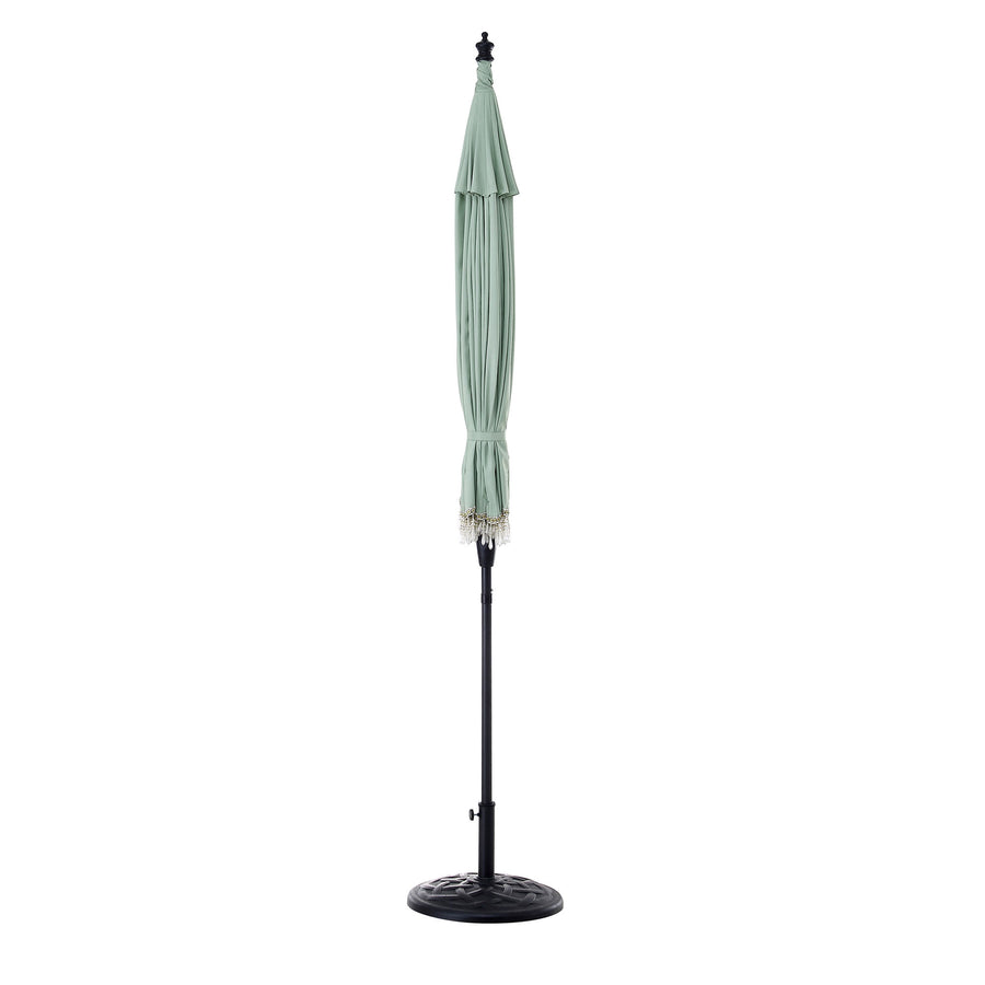 Hacienda 2.4M Sage Green Beaded Carousel Garden Parasol with Fringe Tassels and Aluminium Tilt
