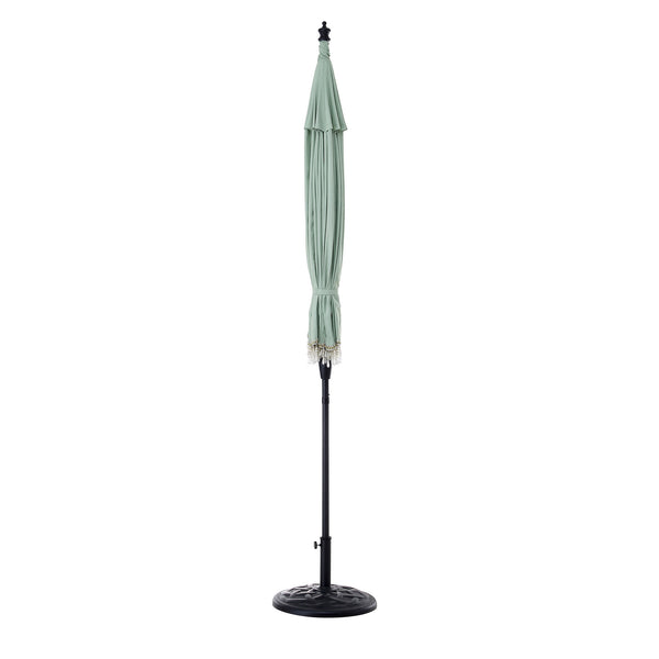 Hacienda 2.4M Sage Green Beaded Carousel Garden Parasol with Fringe Tassels and Aluminium Tilt