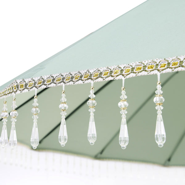 Hacienda 2.4M Sage Green Beaded Carousel Garden Parasol with Fringe Tassels and Aluminium Tilt