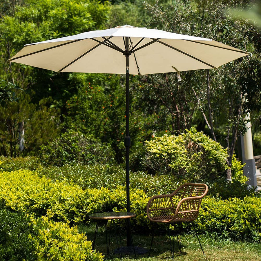 3M LED Light Aluminium Frame Garden Parasol with Tilt Crank, Beige