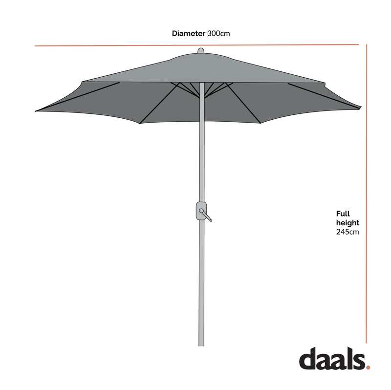 3M LED Light Aluminium Frame Garden Parasol with Tilt Crank, Grey