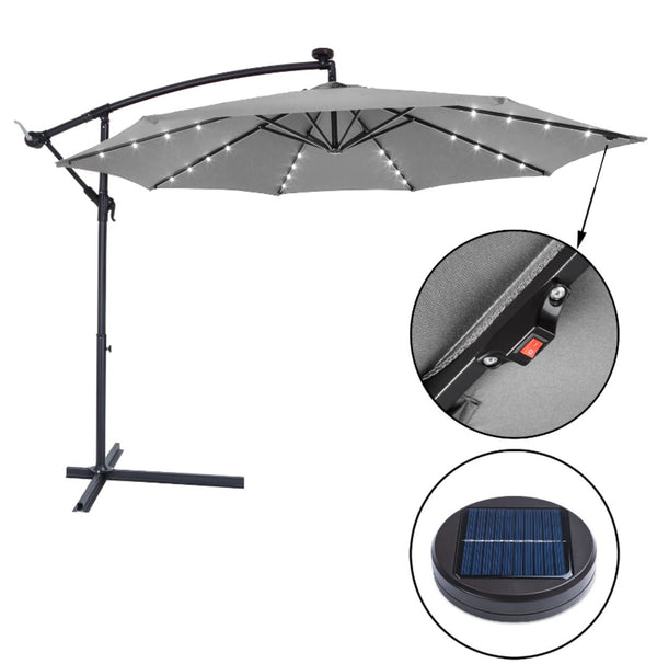 3M LED Light Cantilever Garden Leanover Parasol, Grey