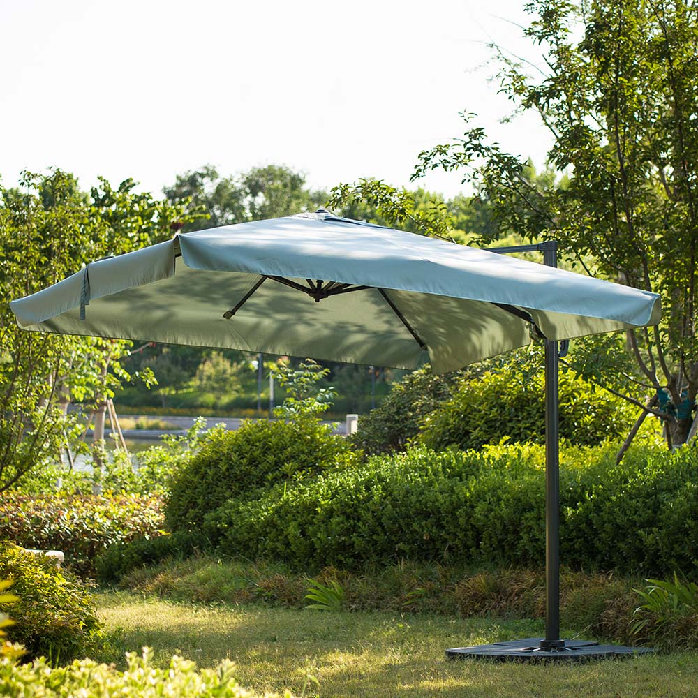 300cm Large Square 360° Aluminium Roma Cantilever Garden Hanging Parasol, Grey