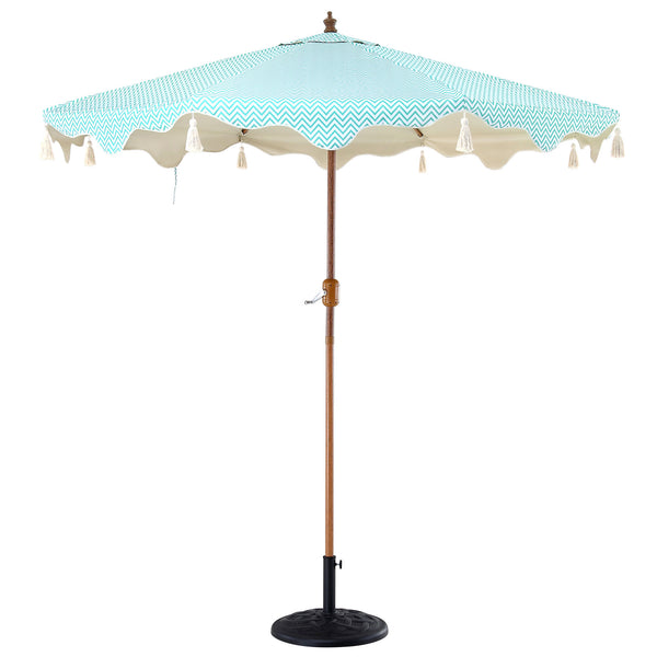 Green Chevron 2.6M Octagonal Tassel Parasol with Aluminium Tilt