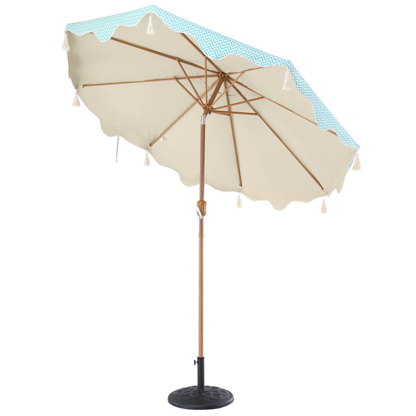 Green Chevron 2.6M Octagonal Tassel Parasol with Aluminium Tilt